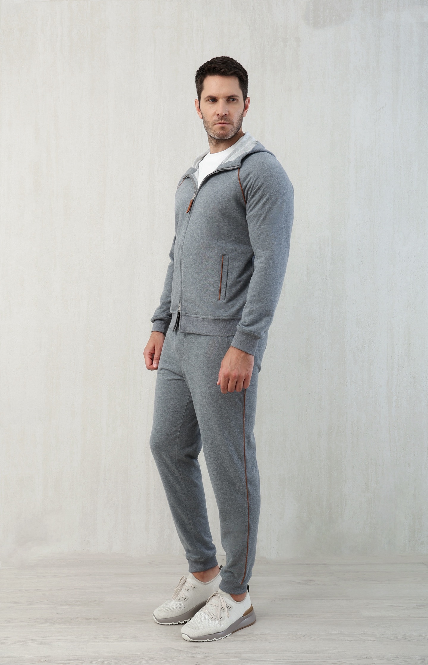Loro Piana Men's Gray Cotton Blend Tracksuit with Zip Hoodie - M to 3XL 6 i1749111406250 7618 0 4