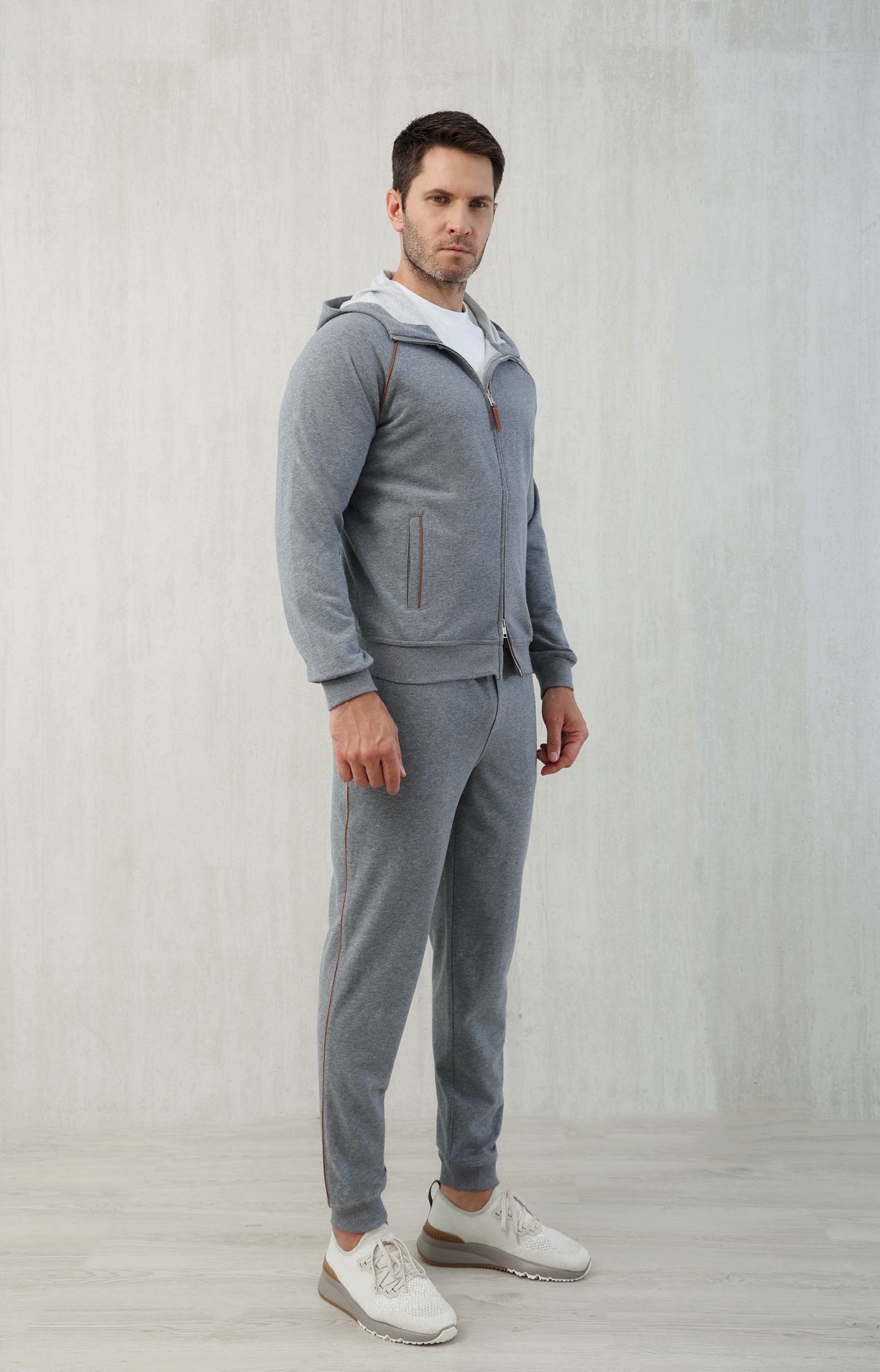 Loro Piana Men's Gray Cotton Blend Tracksuit with Zip Hoodie - M to 3XL 7 i1749111406344 6573 0 5