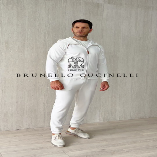 Brunello Cucinelli Men's White Cotton Blend Casual Tracksuit Set 1 Brunello Cucinelli Men's White Cotton Blend Casual Tracksuit Set