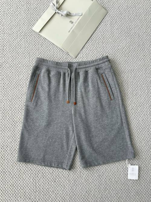 Brunello Cucinelli Men's Gray Cotton Blend Drawstring Summer Shorts
