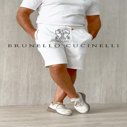 Brunello Cucinelli Men's White Cotton Blend Drawstring Logo Shorts 1 Brunello Cucinelli Men's White Cotton Blend Drawstring Logo Shorts