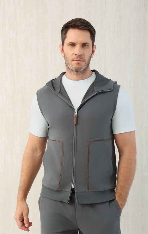 Loro Piana Men's Gray Sleeveless Hoodie - Modern Style & Comfort (M-3XL)