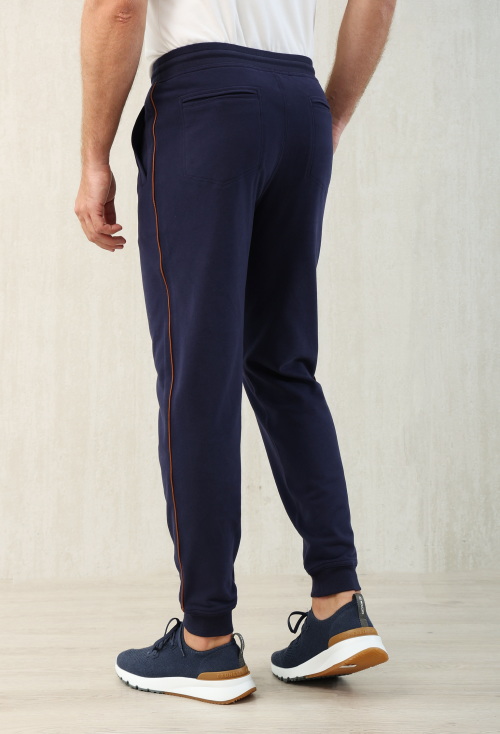 Loro Piana Men's Navy Blue Jogger Pants with Orange Trim, Sizes M-3XL 1 Loro Piana Men's Navy Blue Jogger Pants with Orange Trim, Sizes M-3XL