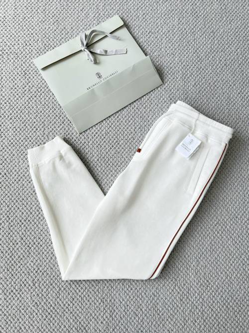 Brunello Cucinelli White Cotton Blend Jogger with Contrast Stripe 1 Brunello Cucinelli White Cotton Blend Jogger with Contrast Stripe