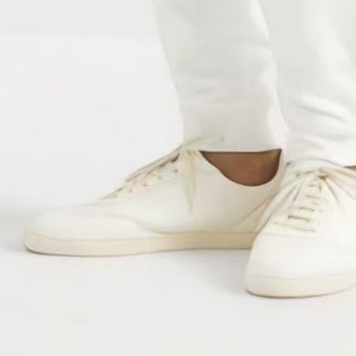 Loro Piana Men's White Leather Lace-Up Sneakers Casual Shoes