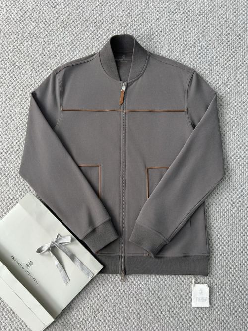 Brunello Cucinelli Men's Gray Cotton Blend Zip-Up Bomber Jacket 1 Brunello Cucinelli Men's Gray Cotton Blend Zip-Up Bomber Jacket