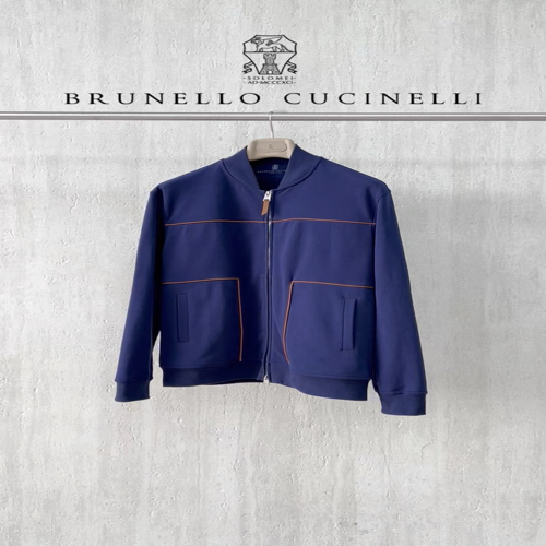 Brunello Cucinelli Navy Bomber Jacket with Orange Trim - Stylish Outerwear