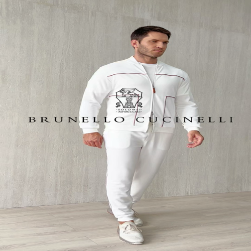Ensemble de survêtement Brunello Cucinelli en coton blanc avec détails contrastés