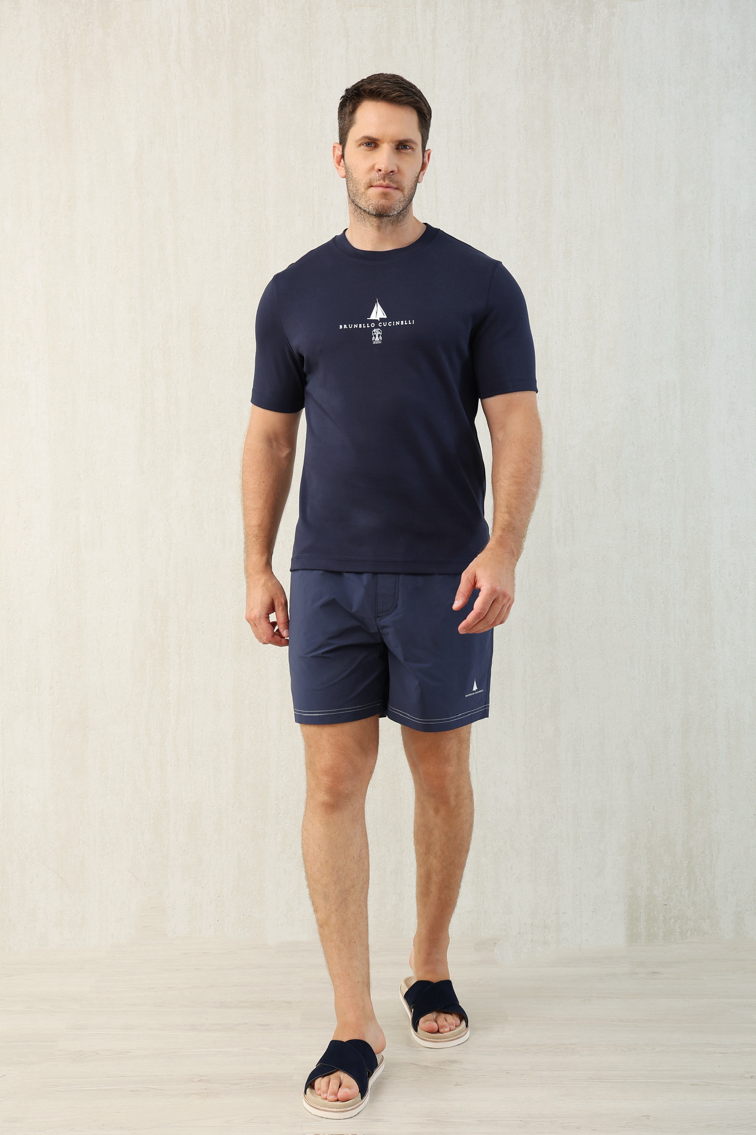 Brunello Cucinelli Men's Dark Blue Cotton Blend T-Shirt and Shorts Set 2 i1749610248828 9694 0 0