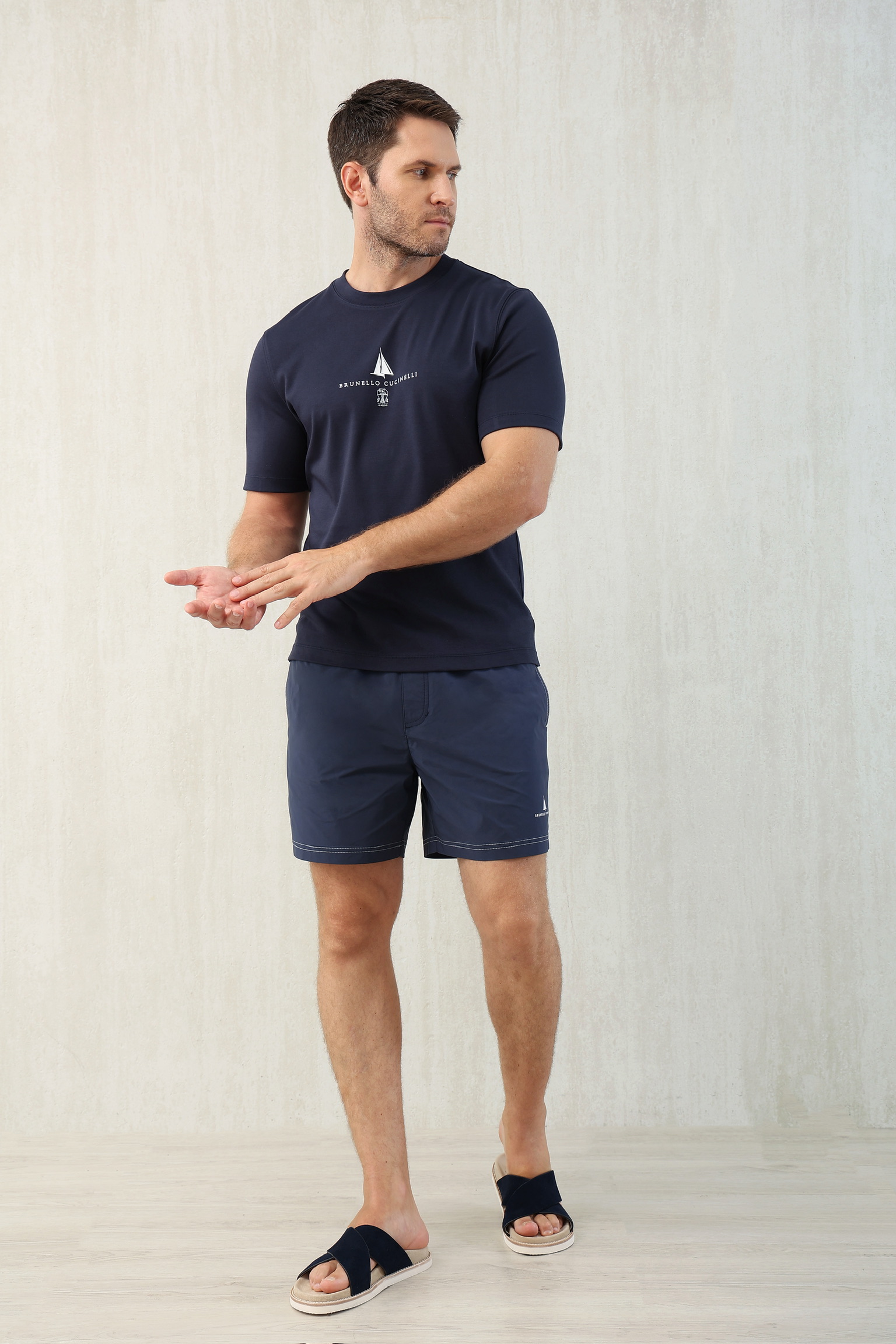 Brunello Cucinelli Men's Dark Blue Cotton Blend T-Shirt and Shorts Set 3 i1749610249901 5525 0 1