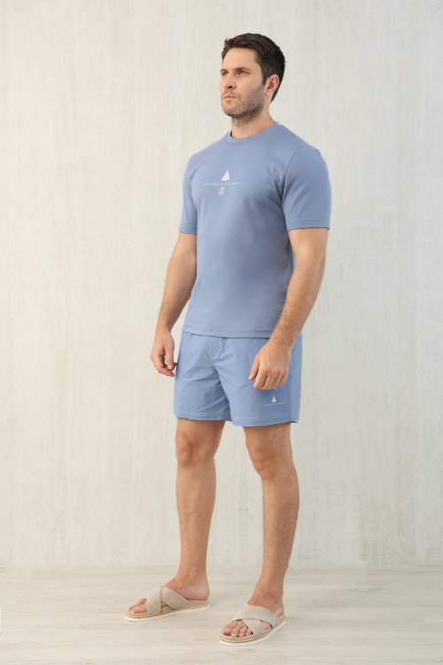 Loro Piana Men's Blue Cotton T-Shirt and Shorts Set - Sizes M to 3XL 1 Loro Piana Men's Blue Cotton T-Shirt and Shorts Set - Sizes M to 3XL