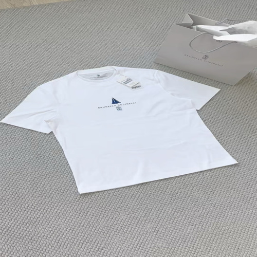 Brunello Cucinelli White Cotton T-Shirt with Blue Sailboat Logo - Casual Wear 1 Brunello Cucinelli White Cotton T-Shirt with Blue Sailboat Logo - Casual Wear