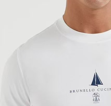 Brunello Cucinelli White Cotton T-Shirt with Sailboat Logo - Luxury Comfort