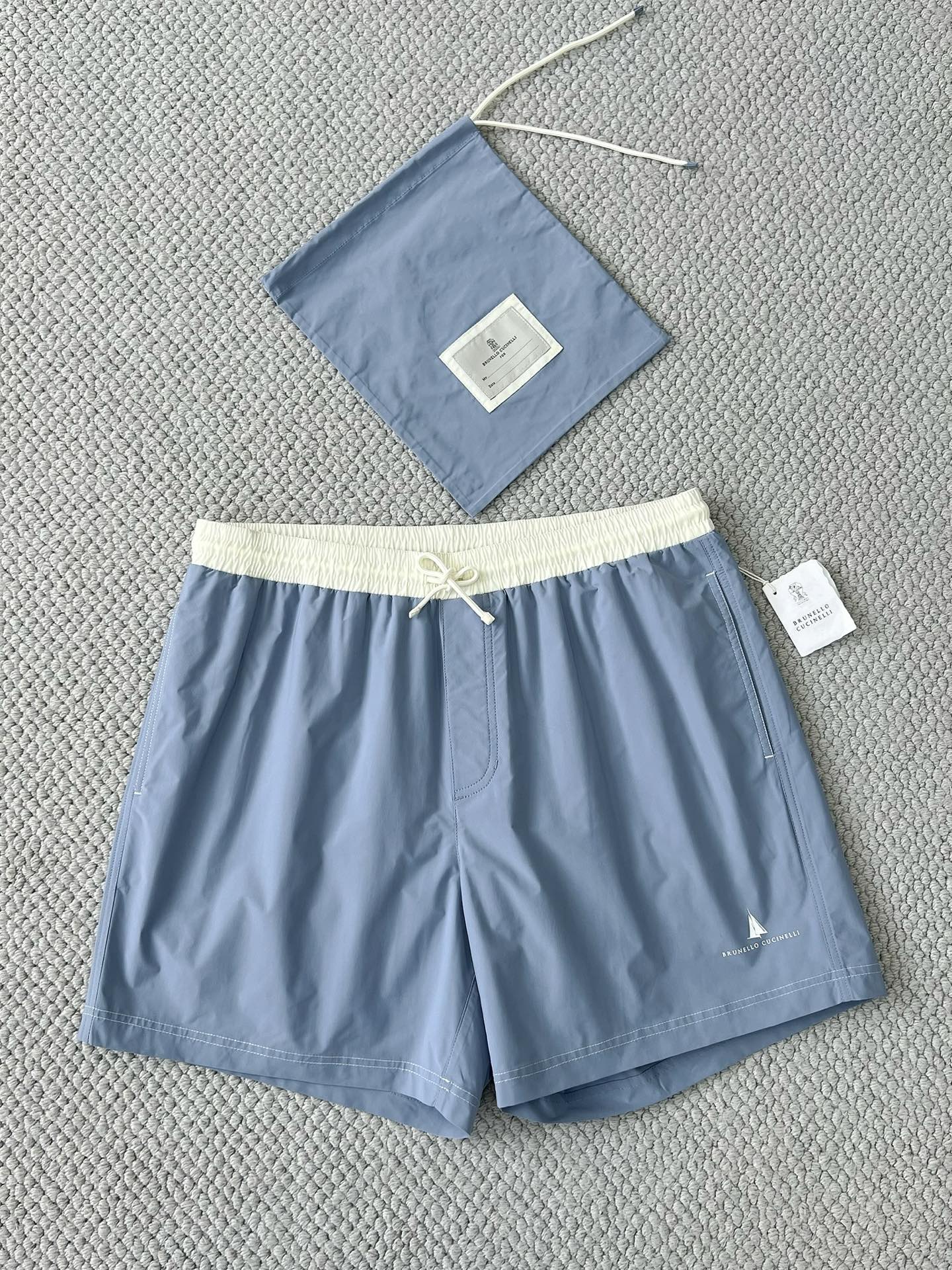 Brunello Cucinelli Men's Swim Trunks - Light Blue, Elastic Waistband 2 i1749611719063 9036 0 0