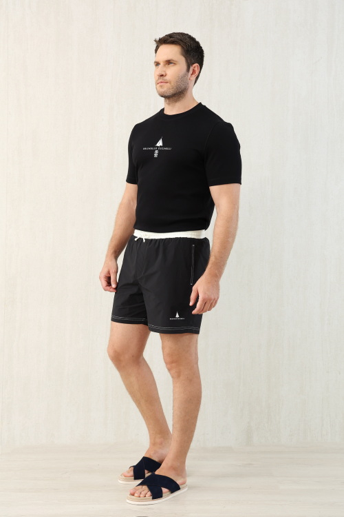Brunello Cucinelli Men's Black Swim Trunks with White Trim, Sizes M-3XL 1 Brunello Cucinelli Men's Black Swim Trunks with White Trim, Sizes M-3XL