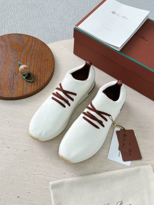 Loro Piana White Knit Trainers with Brown Laces - Comfortable & Stylish 1 Loro Piana White Knit Trainers with Brown Laces - Comfortable & Stylish