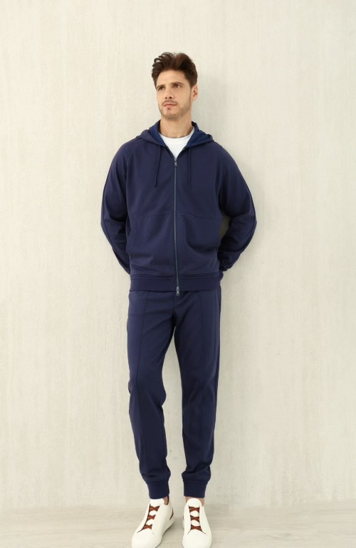Loro Piana Men's Navy Blue Full Zip Hoodie and Jogger Set - Loungewear 1 Loro Piana Men's Navy Blue Full Zip Hoodie and Jogger Set - Loungewear