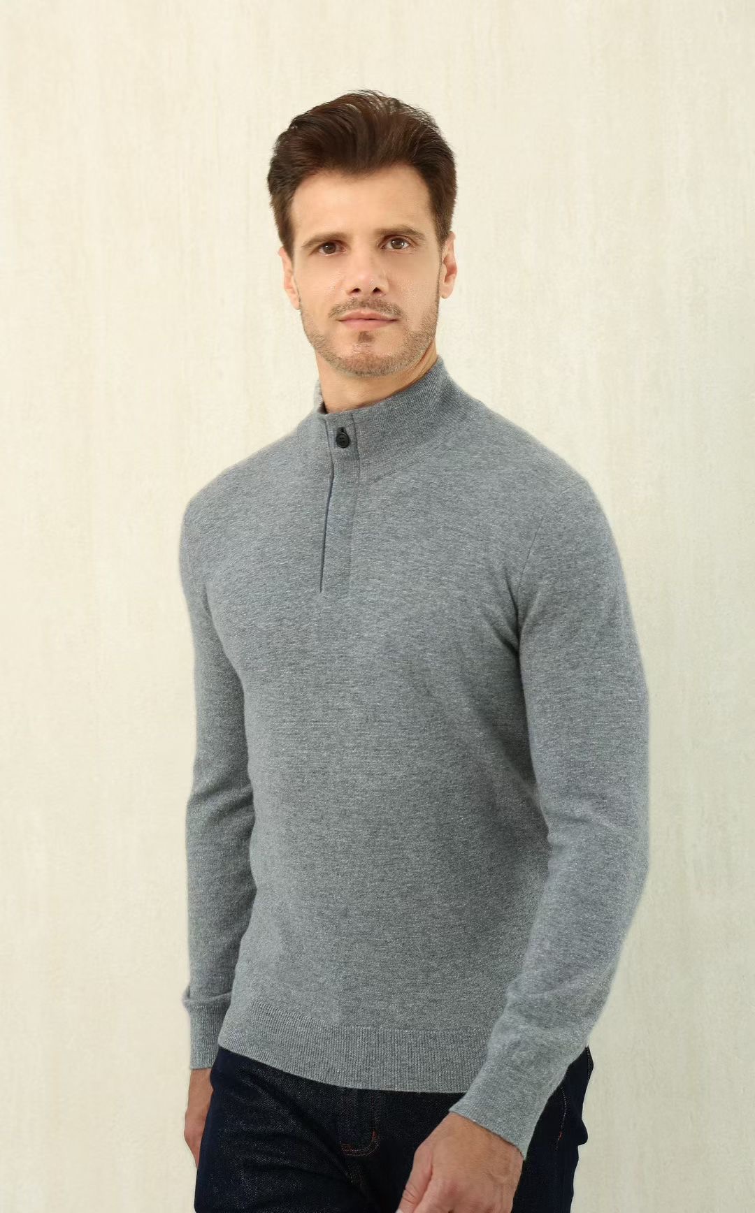 Luxurious Loro Piana Men's Gray Button-Up Knit Sweater - Modern Style