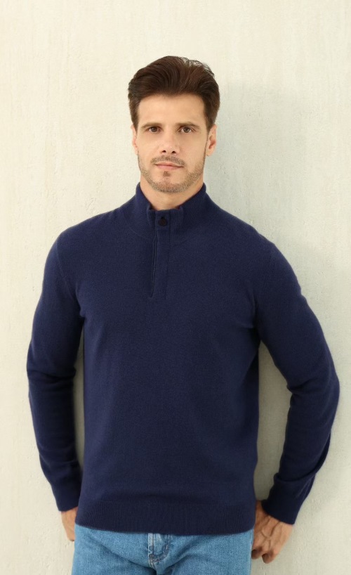 Loro Piana Men's Navy Blue Cashmere Button-Neck Pullover Sweater 6 Loro Piana Men's Navy Blue Cashmere Button-Neck Pullover Sweater