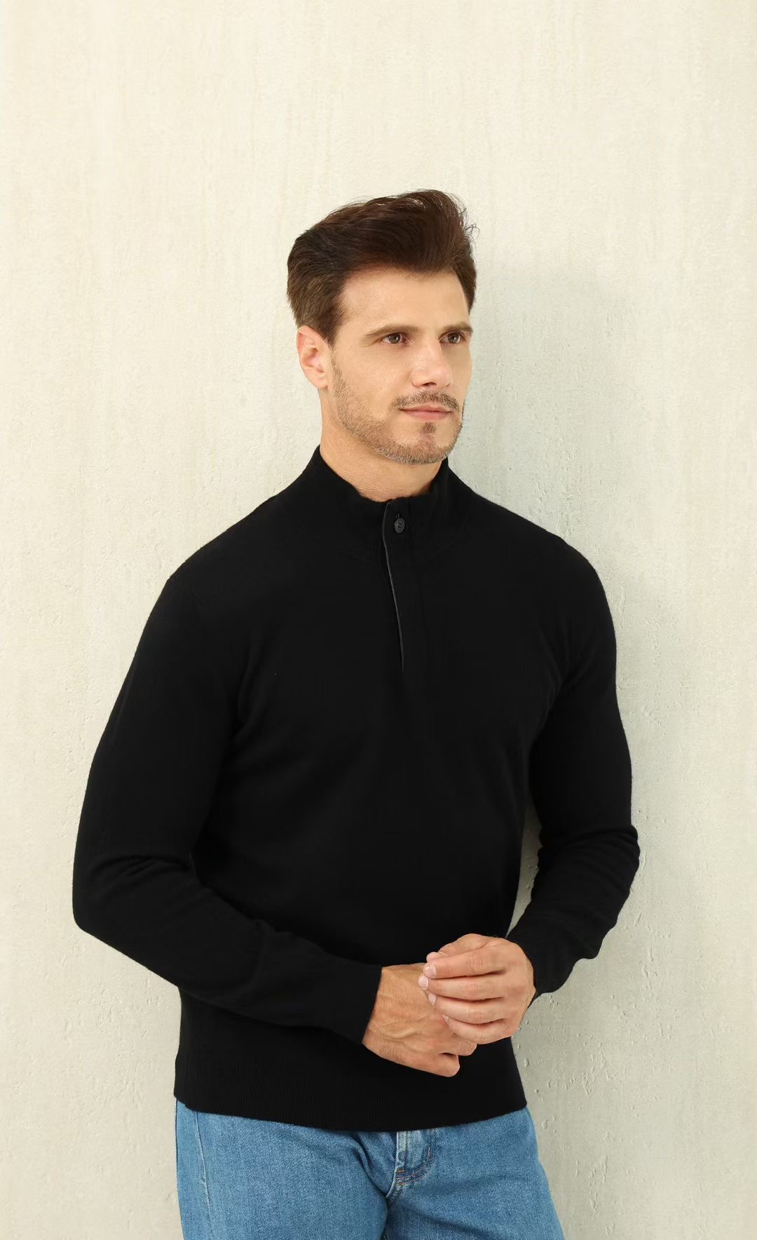Luxurious Loro Piana Style Men's Black Long Sleeve Casual Knit Sweater 3 i1757145901984 4214 0 1