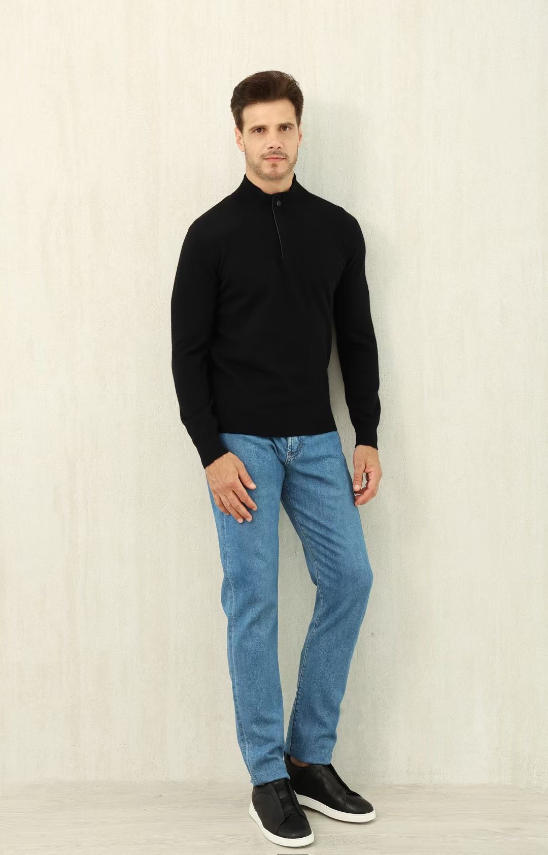 Luxurious Loro Piana Style Men's Black Long Sleeve Casual Knit Sweater 5 i1757145901985 5966 0 3