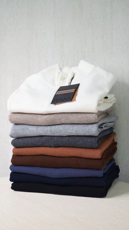 ZEGNA بولو من الكشمير بأكمام طويلة للرجال