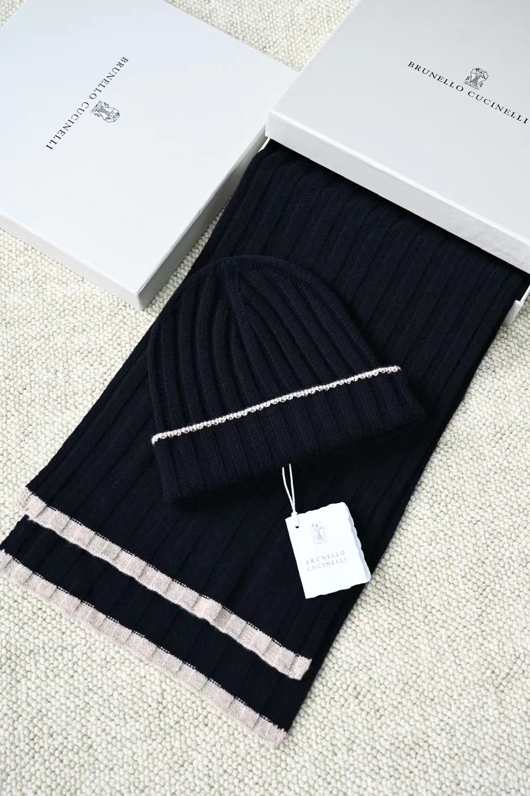 Brunello Cucinelli Ribbed Knit Hat and Scarf Set | Cashmere Blend 7 Brunello Cucinelli Ribbed Knit Hat and Scarf Set | Cashmere Blend