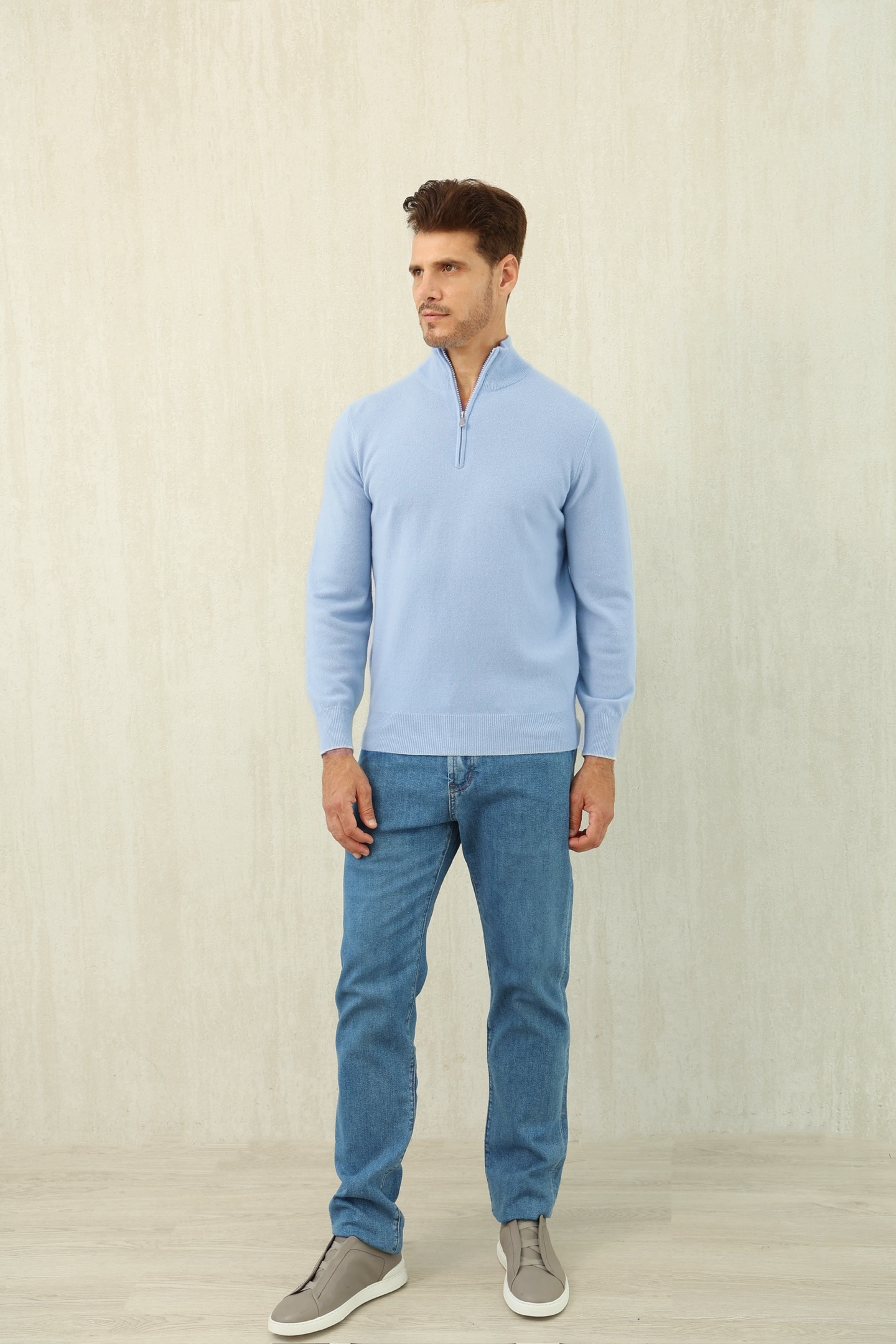 Loro Piana Men's Light Blue Quarter-Zip Cashmere Pullover Sweater 5 i1757570864544 6503 0 3