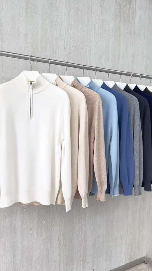 Loro Piana Men's Half-Zip Mock Neck Knit Sweater, Casual Pullover Cotton