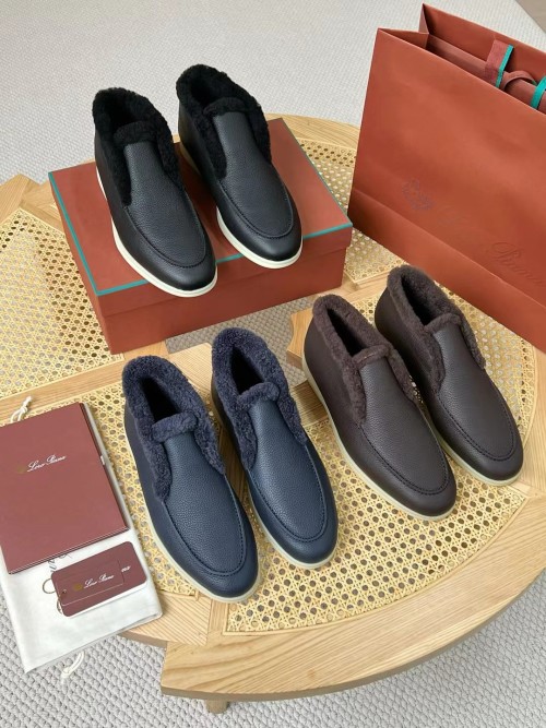 Loro Piana Men's Leather and Shearling Trimmed Slip-On Loafers 1 Loro Piana Men's Leather and Shearling Trimmed Slip-On Loafers
