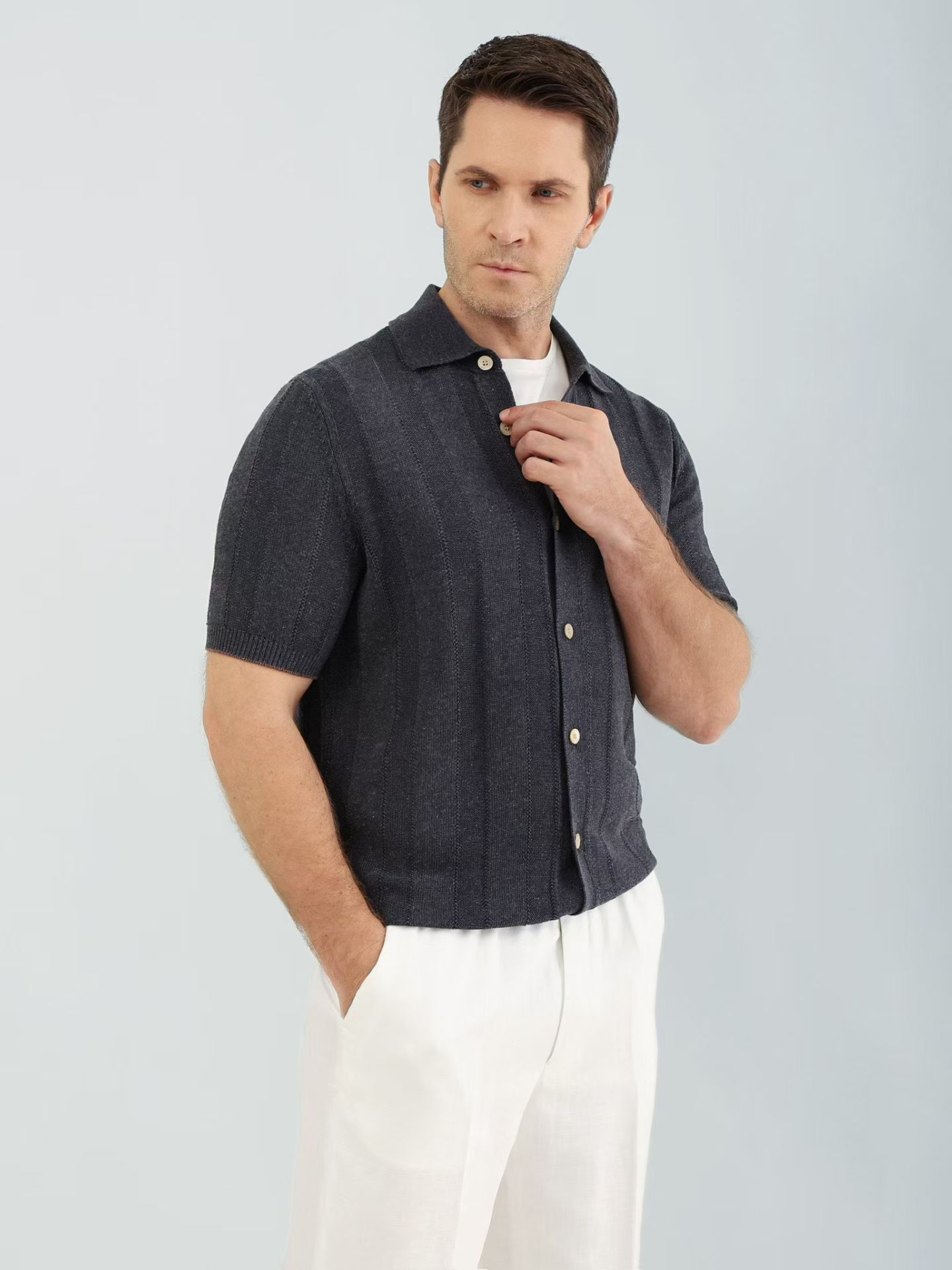 Мужская вязаная кофта с коротким рукавом Brunello Cucinelli