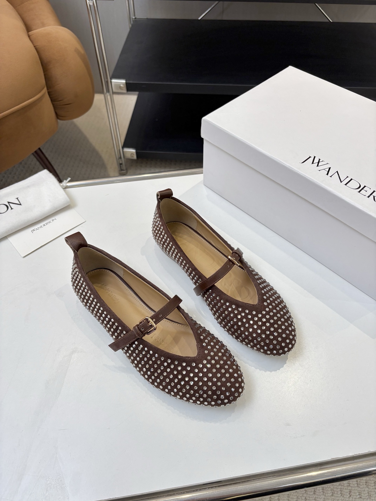 Janderson Ballet Shoes: Mary Jane Style, Cow Velvet Diamond, Sheepskin Insole - 图片 2