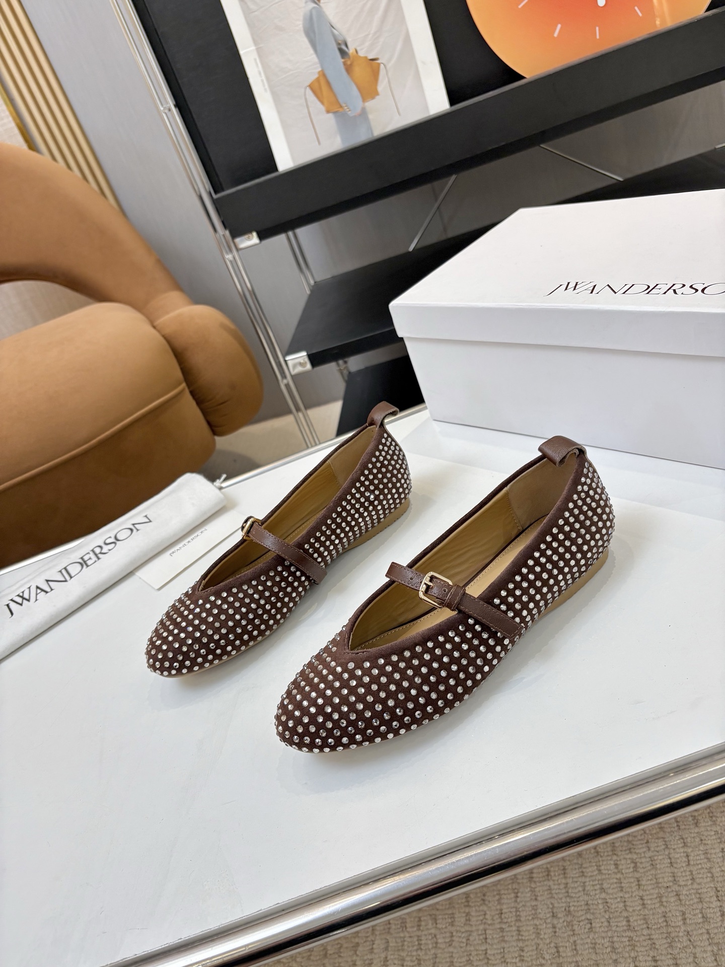 Janderson Ballet Shoes: Mary Jane Style, Cow Velvet Diamond, Sheepskin Insole
