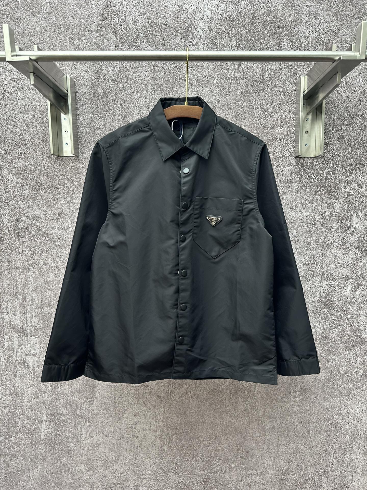 Prada Classic Triangle Logo Nylon Shirt Jacket - Black
