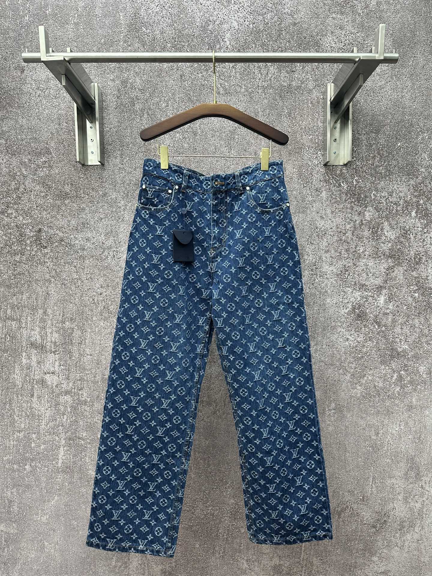 Louis Vuitton Jacquard Denim Jeans Classic Blue Straight Leg Fit