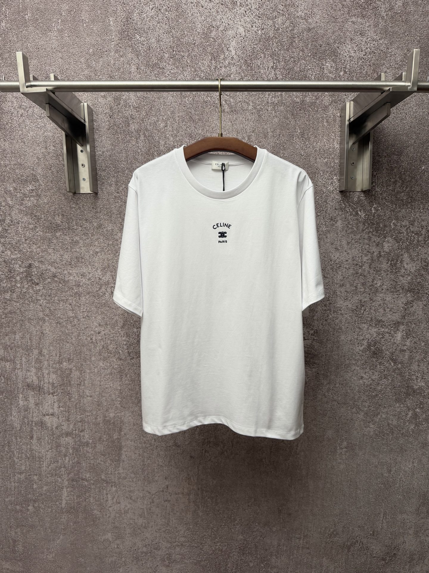 @p115 Celine SS26 Arco de Triunfo logo bordado camiseta de cuello redondo, multicolor, tallas: S M L