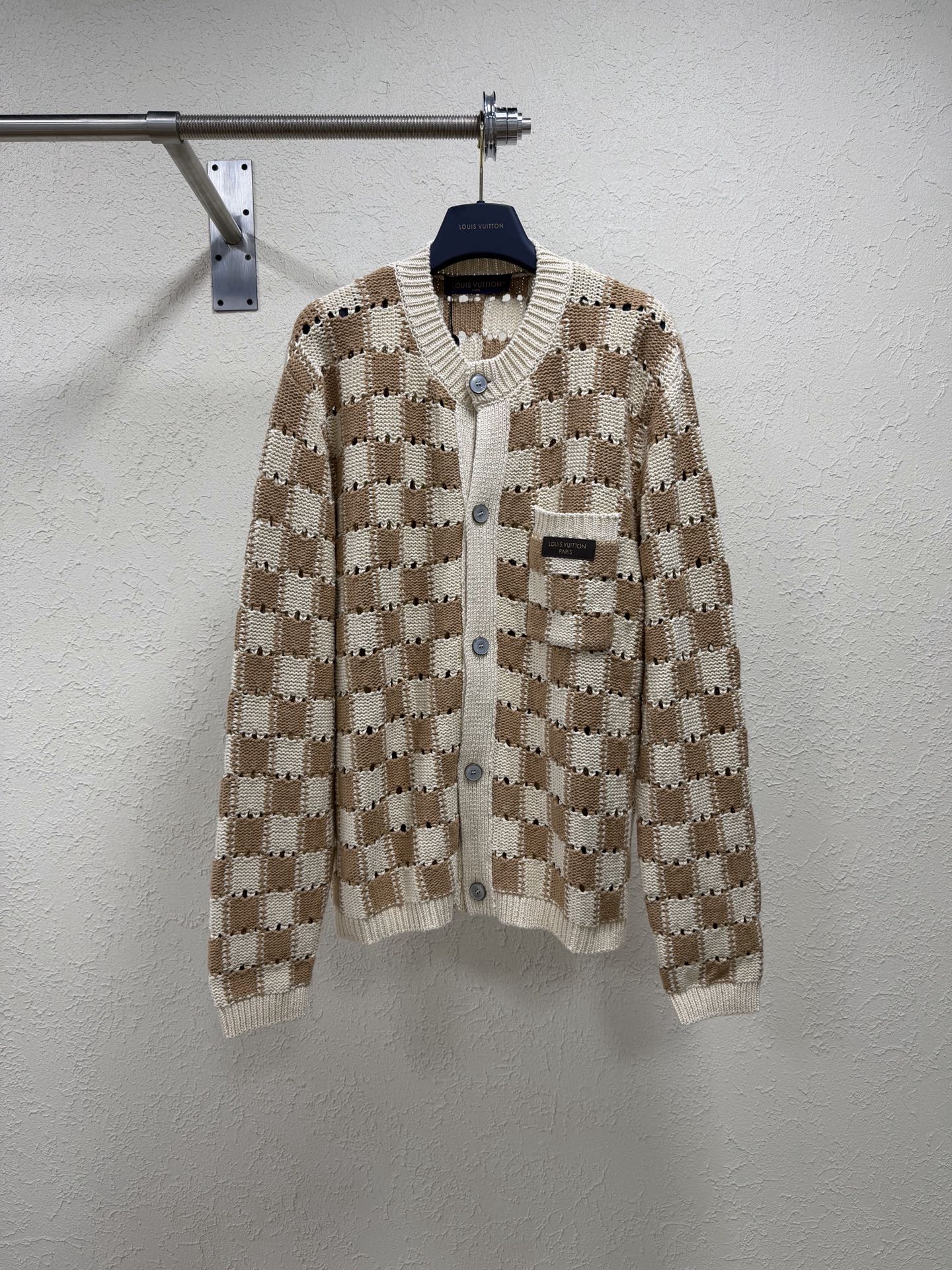 P285 1v/Luis 26SS Jersey de punto calado con patrón de tablero de ajedrez para otoño, tallas: S M L XL
