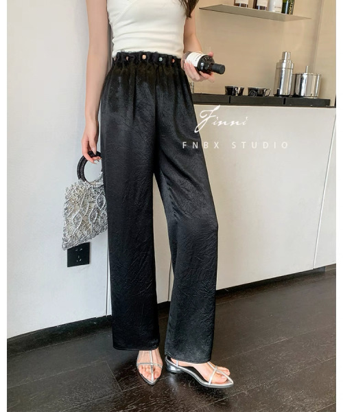 Elegant Acetate Crepe Wide-Leg Pants with Beaded Waistband - Stylish and Comfortable 1 Elegant Acetate Crepe Wide-Leg Pants with Beaded Waistband - Stylish and Comfortable