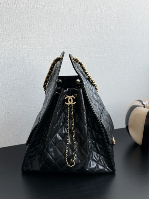Chanel 25C Black Leather Drawstring Bucket Hobo Bag Large Size 1 Chanel 25C Black Leather Drawstring Bucket Hobo Bag Large Size
