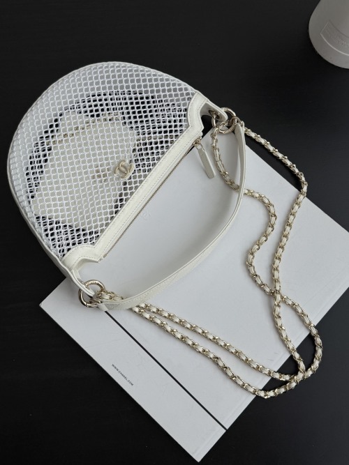 Chanel 25S White Mesh Hobo Bag with Chain, AP4573, 15x22x6cm 1 Chanel 25S White Mesh Hobo Bag with Chain, AP4573, 15x22x6cm