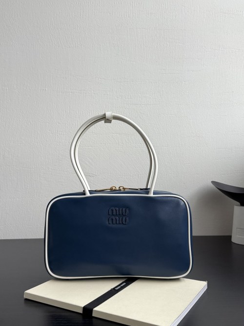 Miu Miu White Trimmed Blue Leather Small Handbag - Stylish & Functional 1 Miu Miu White Trimmed Blue Leather Small Handbag - Stylish & Functional