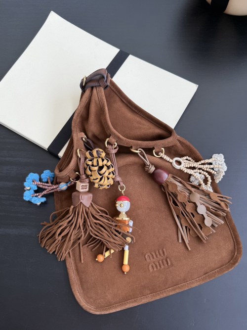 Miu Miu Suede Hobo Bag with Detachable Charms - Brown 1 Miu Miu Suede Hobo Bag with Detachable Charms - Brown