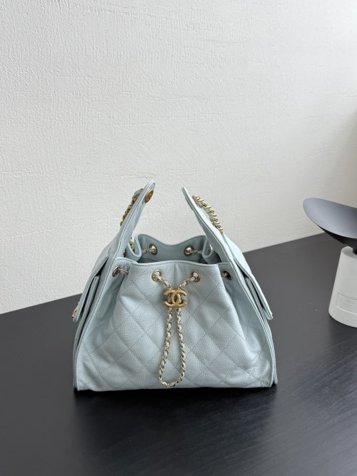Chanel 25S Drawstring Bucket Hobo Bag Small Light Blue Caviar Leather 1 Chanel 25S Drawstring Bucket Hobo Bag Small Light Blue Caviar Leather