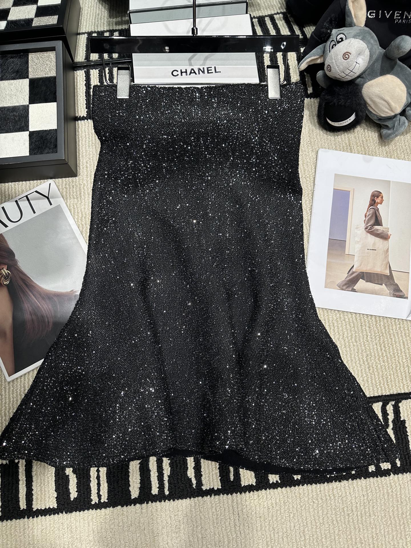 Dior Black Flared Textured Skirt