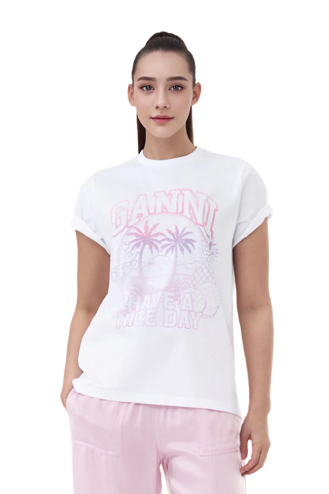 Ganni Clothing T-Shirt Cotton Summer Collection Short Sleeve