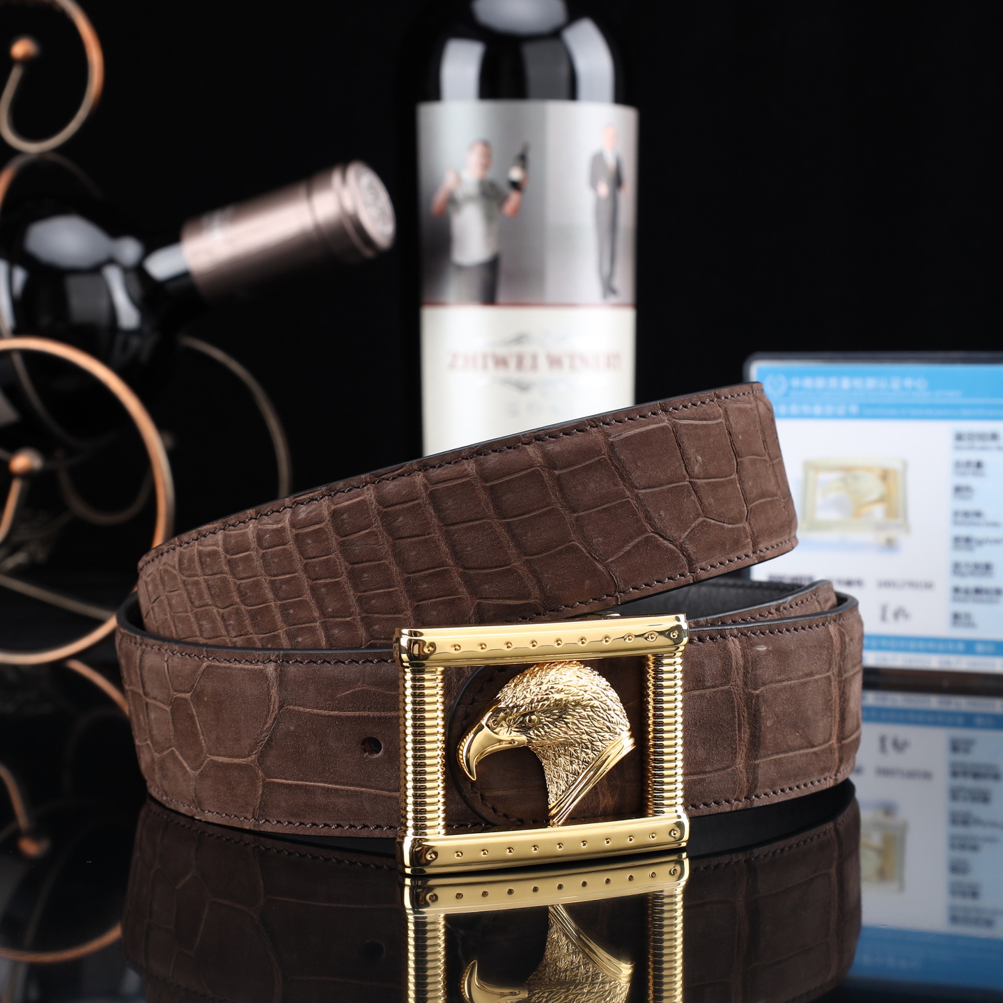 水染尼罗磨砂皮🙏A级🙏奢华高贵🎉上档次🎉鳄鱼肚皮出货🎉[胜利]转图大卖[闪电][玫瑰][闪电][玫瑰]搭配24k史蒂芬鹰头镀金扣🌹宽度:3.8cm⚡🌹长度100-125cm  P001580