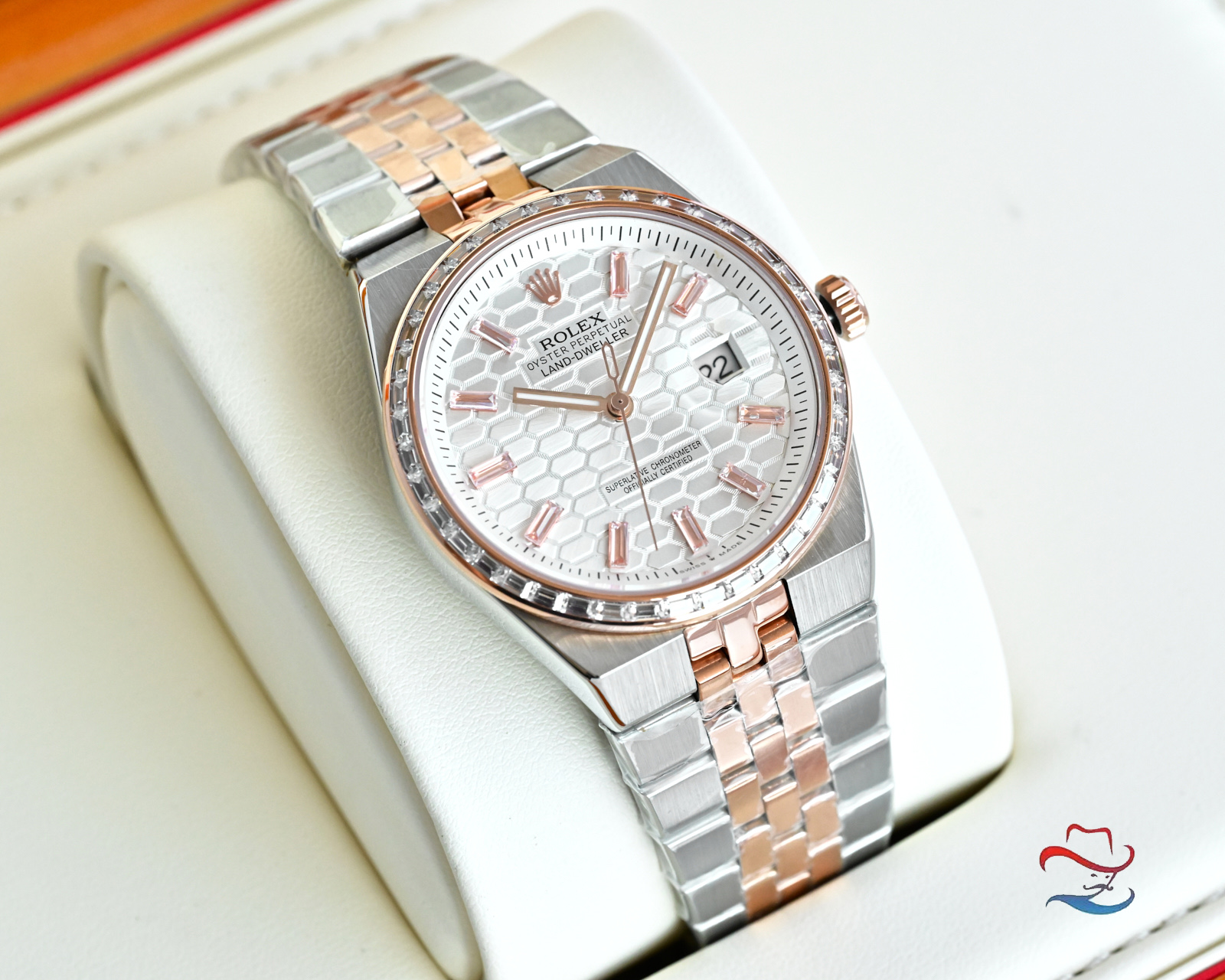 Rolex Datejust rose gold case and bracelet, diamond bezel, white textured dial 36mm Men's Automatic