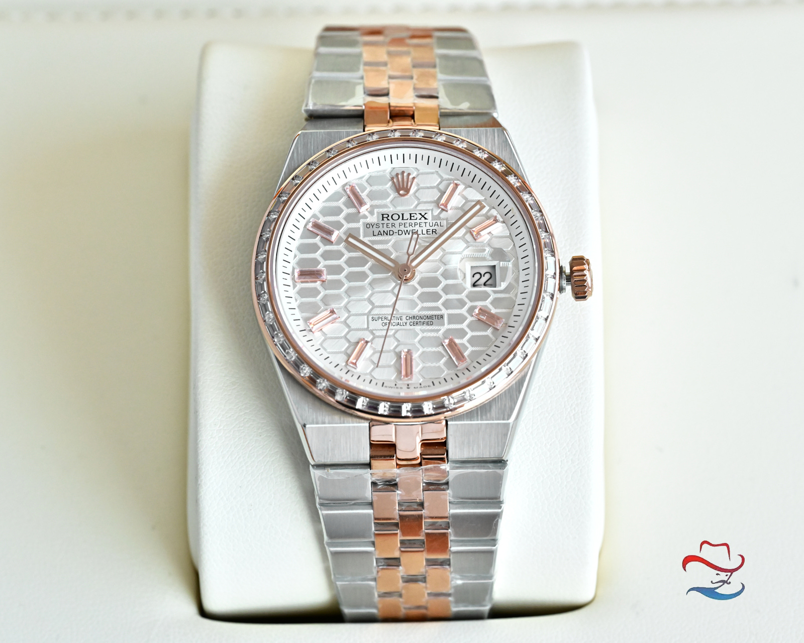 Rolex Datejust rose gold case and bracelet, diamond bezel, white textured dial 36mm Men's Automatic