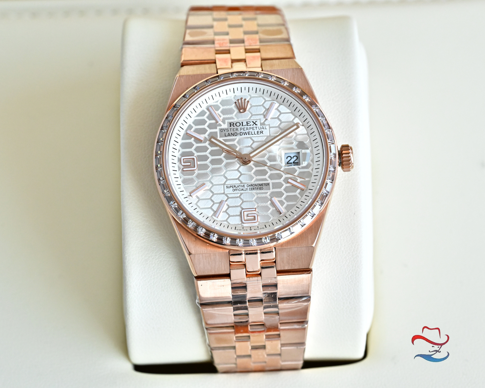 Rolex Datejust rose gold case and bracelet, diamond bezel, white textured dial 36mm Men's Automatic