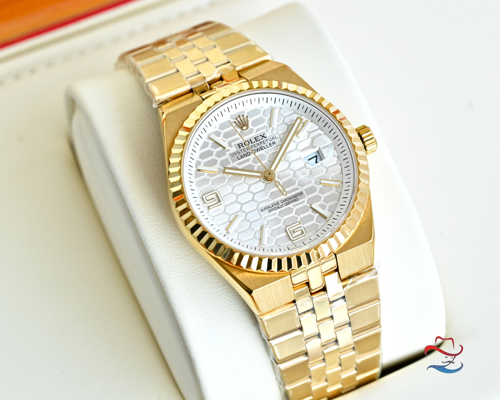 Rolex Oyster Perpetual Land-Dweller two-tone steel and yellow gold, fluted bezel, white honeycomb dial, two-tone bracelet 40mm Men's Automatic